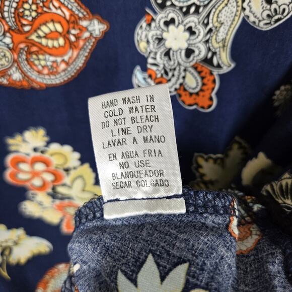 Entro Pom Pom Tunic Top sz L Blue Multicolor Paisley Floral Layered Boho Fairy - Picture 14 of 16